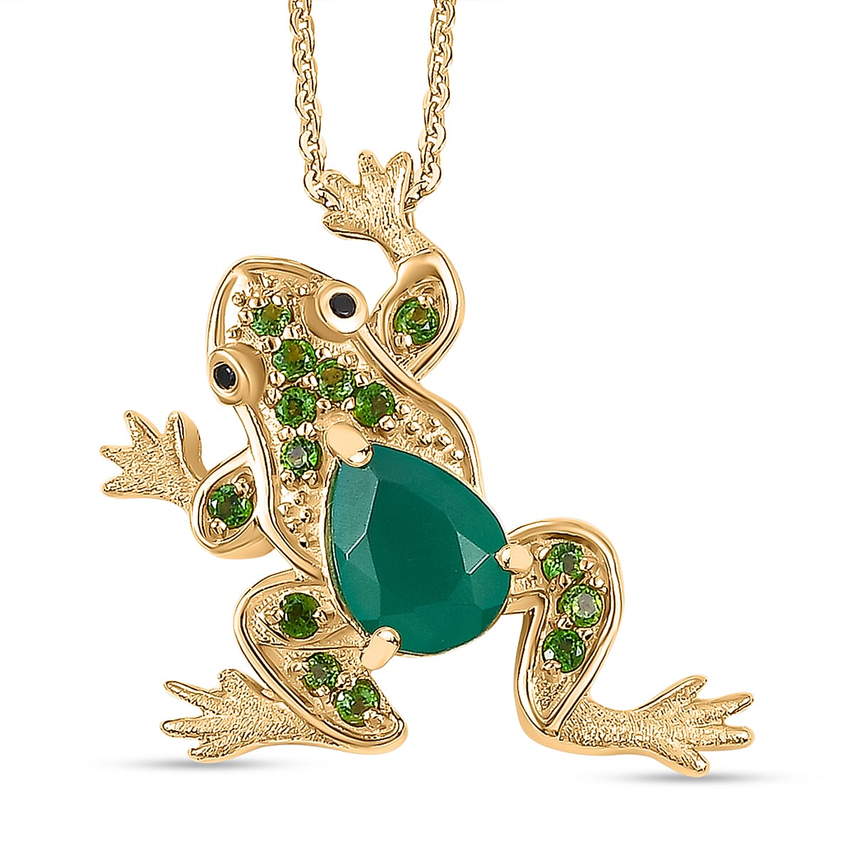 GP Italian Garden Collection - Green Onyx and Multi Gemstone Frog Pendant with Chain (Size 20) in 18K Yellow Gold Vermeil Plated Sterling Silver 4318114 0
