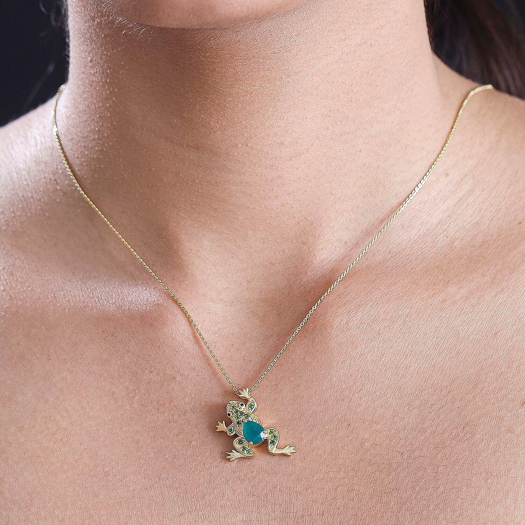 GP Italian Garden Collection - Green Onyx & Multi Gemstone Pendant with Chain (Size 20) in 18K YG Vermeil Sterling Silver Silver Wt. 6.94 Gms  1.370  Ct.