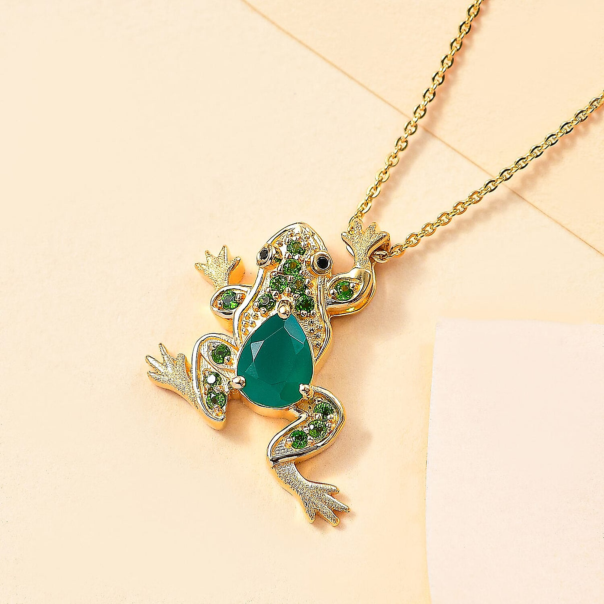 GP Italian Garden Collection - Green Onyx and Multi Gemstone Frog Pendant with Chain (Size 20) in 18K Yellow Gold Vermeil Plated Sterling Silver 4318114 2
