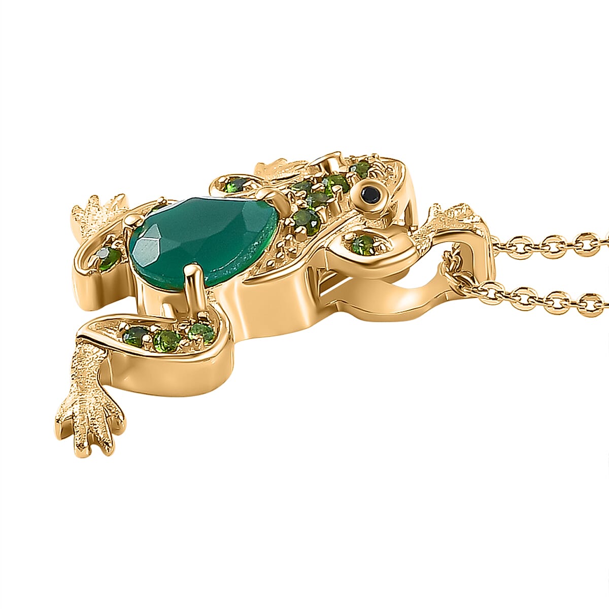 GP Italian Garden Collection - Green Onyx and Multi Gemstone Frog Pendant with Chain (Size 20) in 18K Yellow Gold Vermeil Plated Sterling Silver 4318114 3
