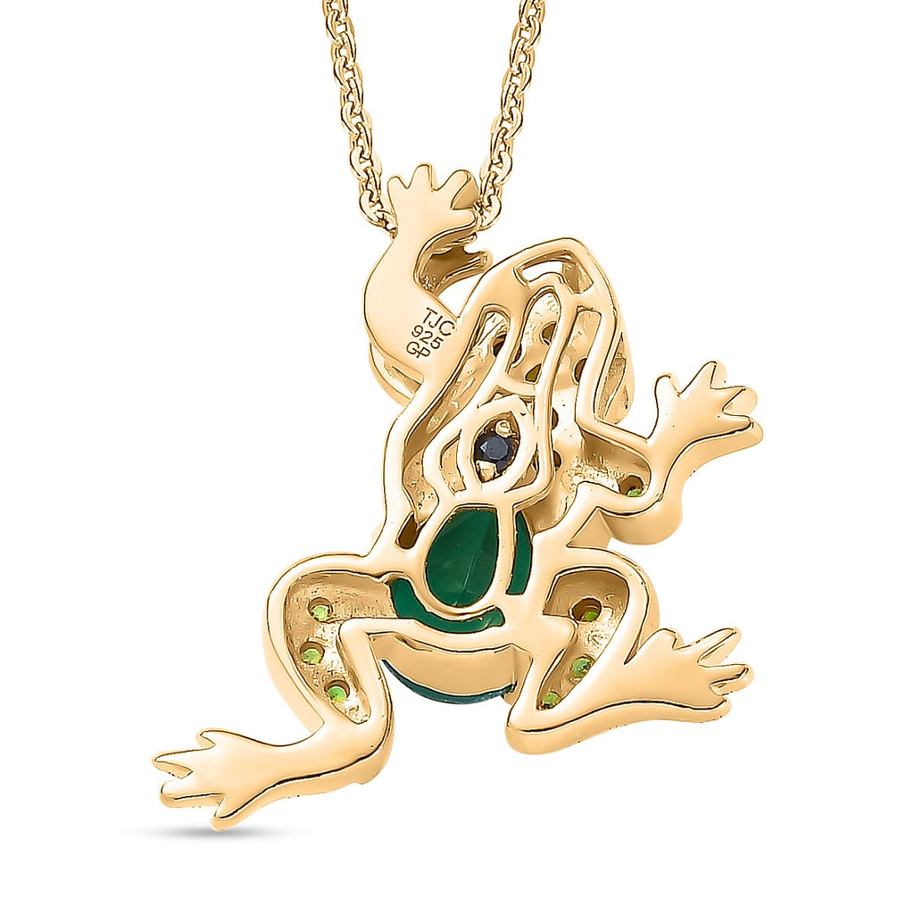 GP Italian Garden Collection - Green Onyx & Multi Gemstone Pendant with Chain (Size 20) in 18K YG Vermeil Sterling Silver Silver Wt. 6.94 Gms  1.370  Ct.