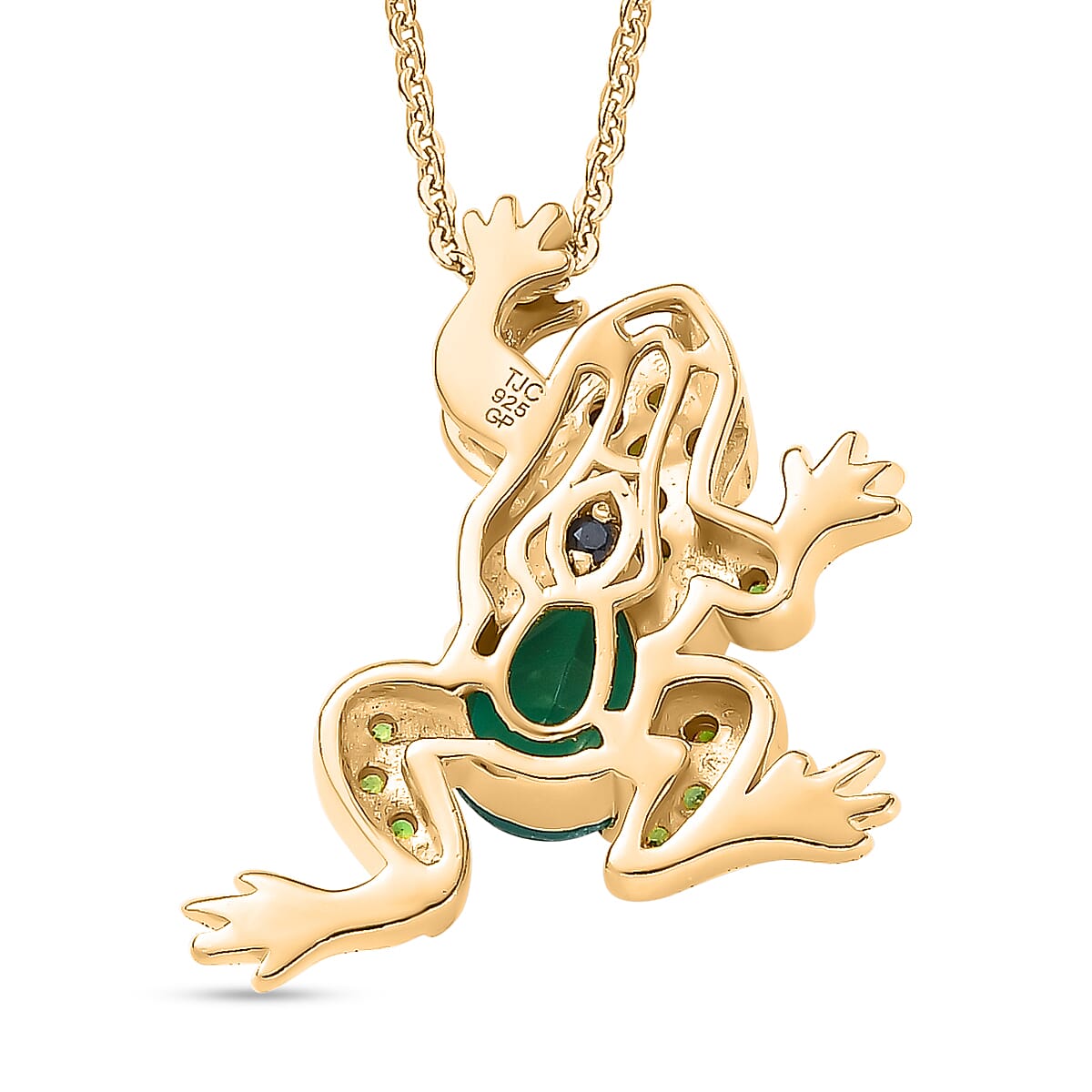 GP Italian Garden Collection - Green Onyx and Multi Gemstone Frog Pendant with Chain (Size 20) in 18K Yellow Gold Vermeil Plated Sterling Silver 4318114 4