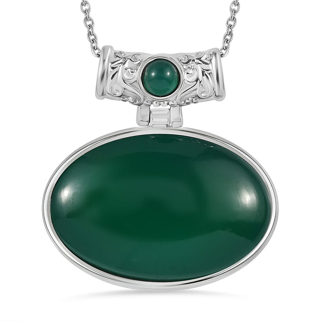 Green Onyx Pendant with Chain (Size - 20) 80.50 Ct.