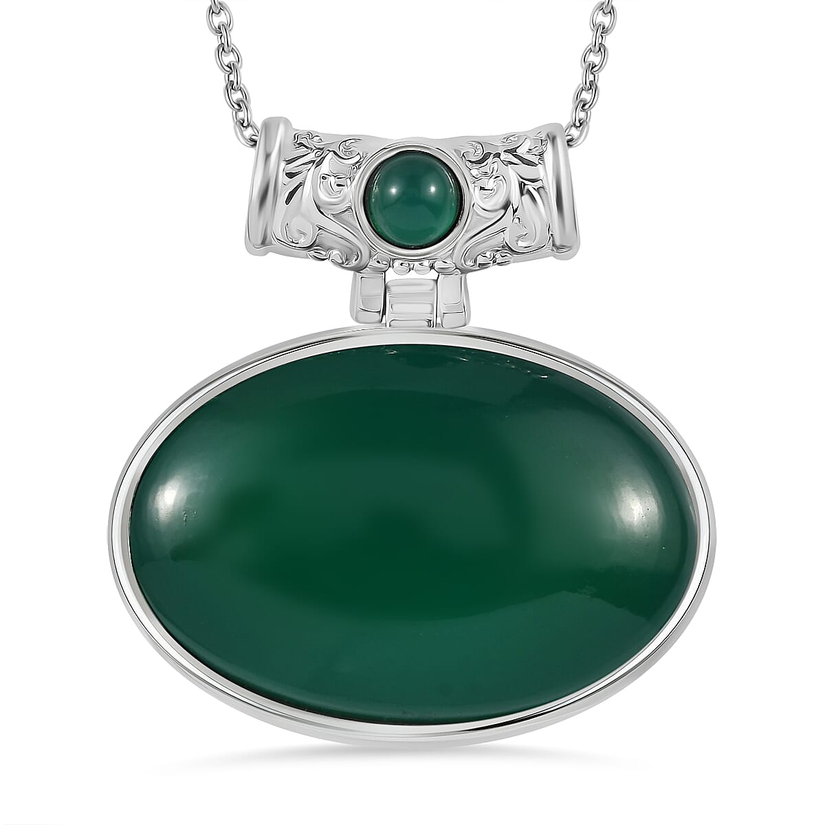 Green Onyx Pendant with Chain (Size - 20) 80.50 Ct. 4359636 0