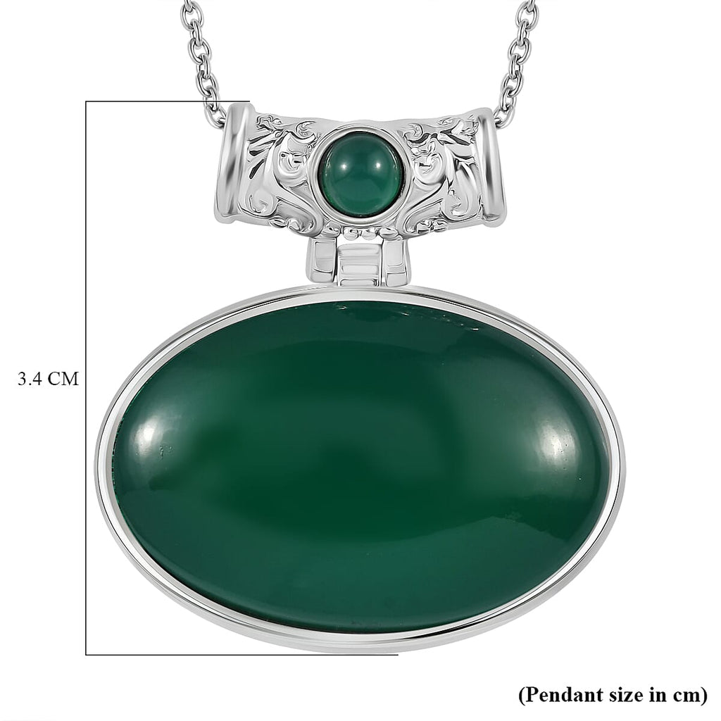 Green Onyx Pendant with Chain (Size - 20) 80.50 Ct.