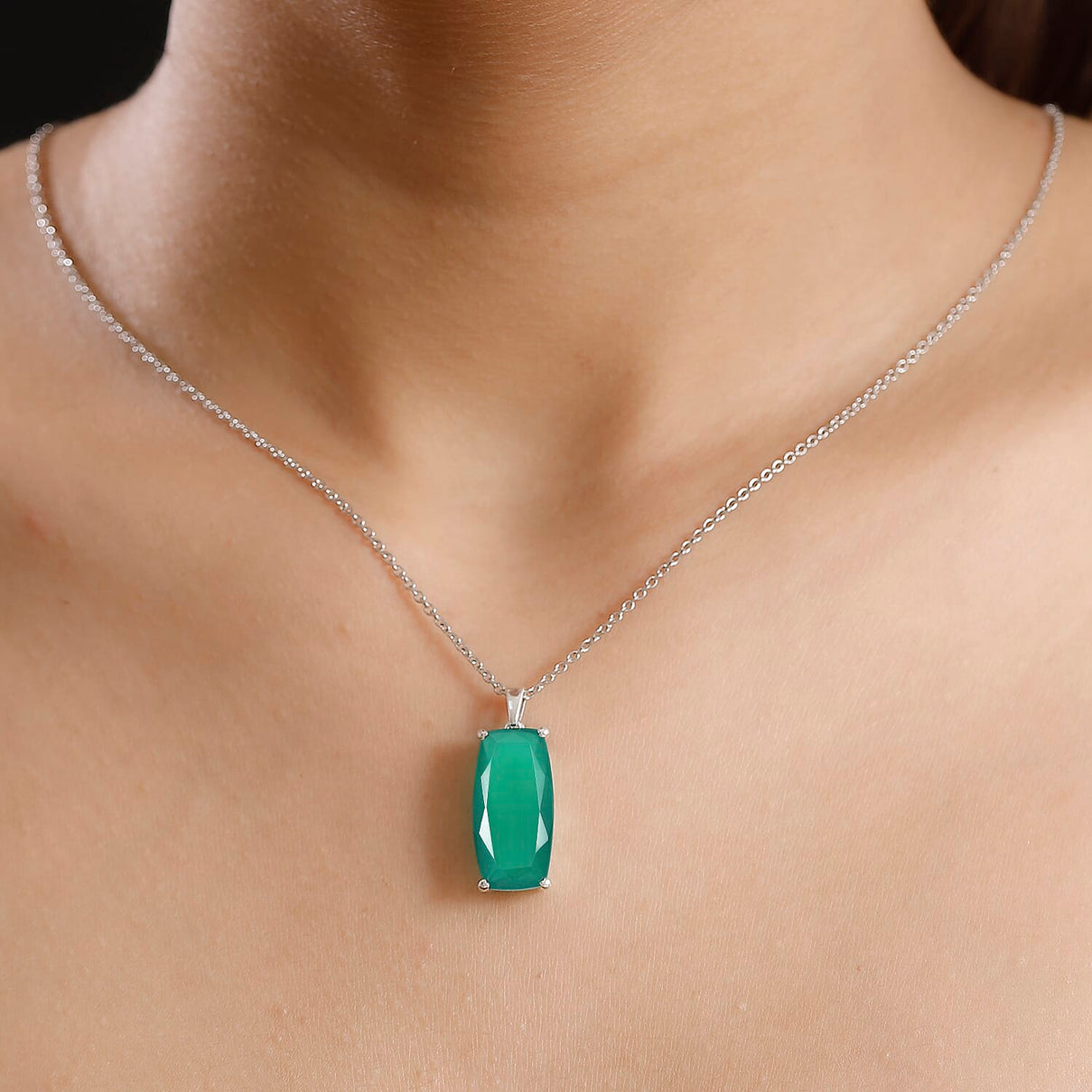 Verde Onyx Sterling Silver Pendant with Chain (Size - 20) 10.50 Ct. 4330765 2