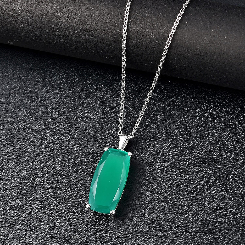 Verde Onyx Sterling Silver Pendant with Chain (Size - 20) 10.50 Ct.