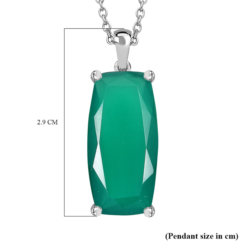 Verde Onyx Sterling Silver Pendant with Chain (Size - 20) 10.50 Ct.
