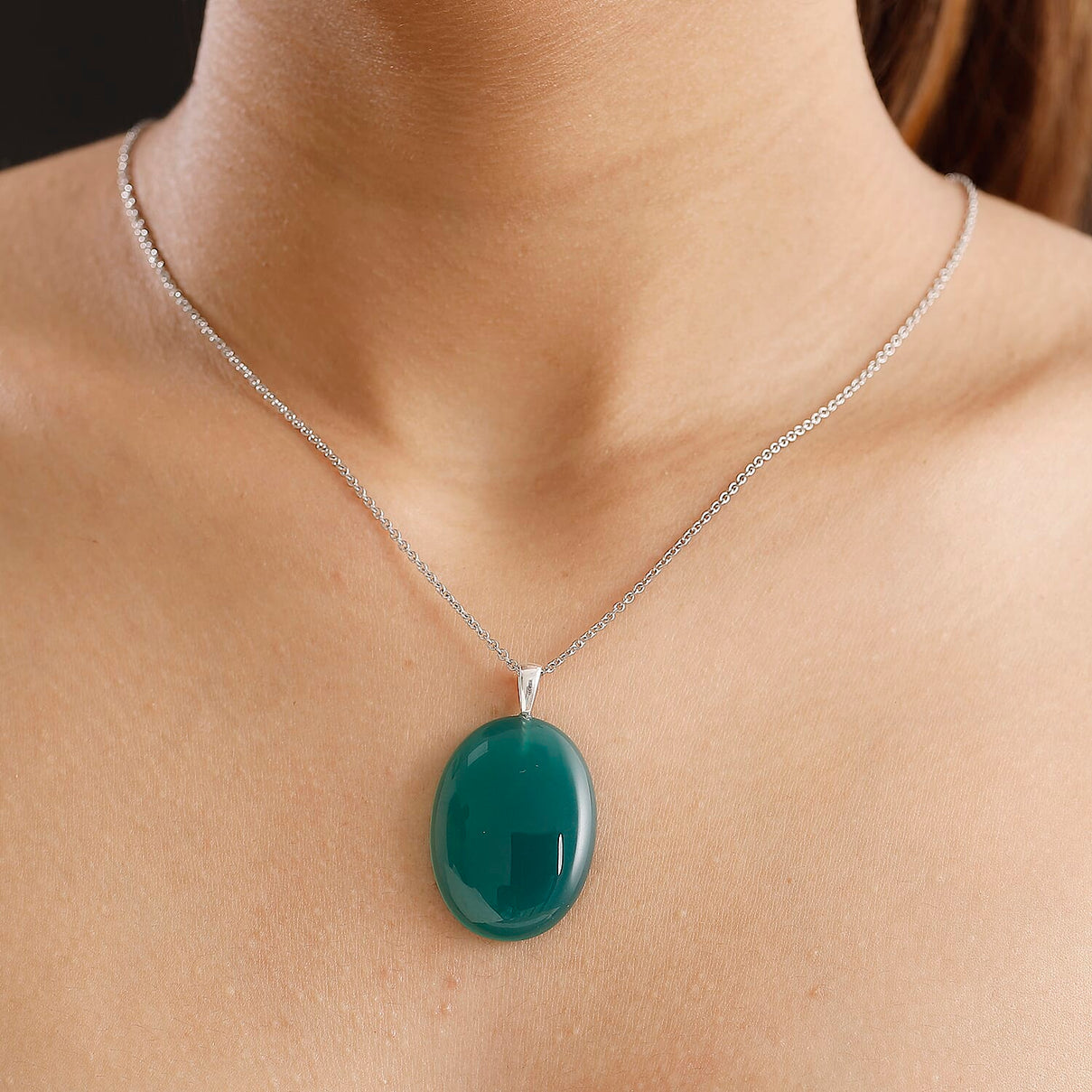 Verde Onyx Sterling Silver Pendant with Chain (Size - 20)  51.32 Ct. 4322329 2