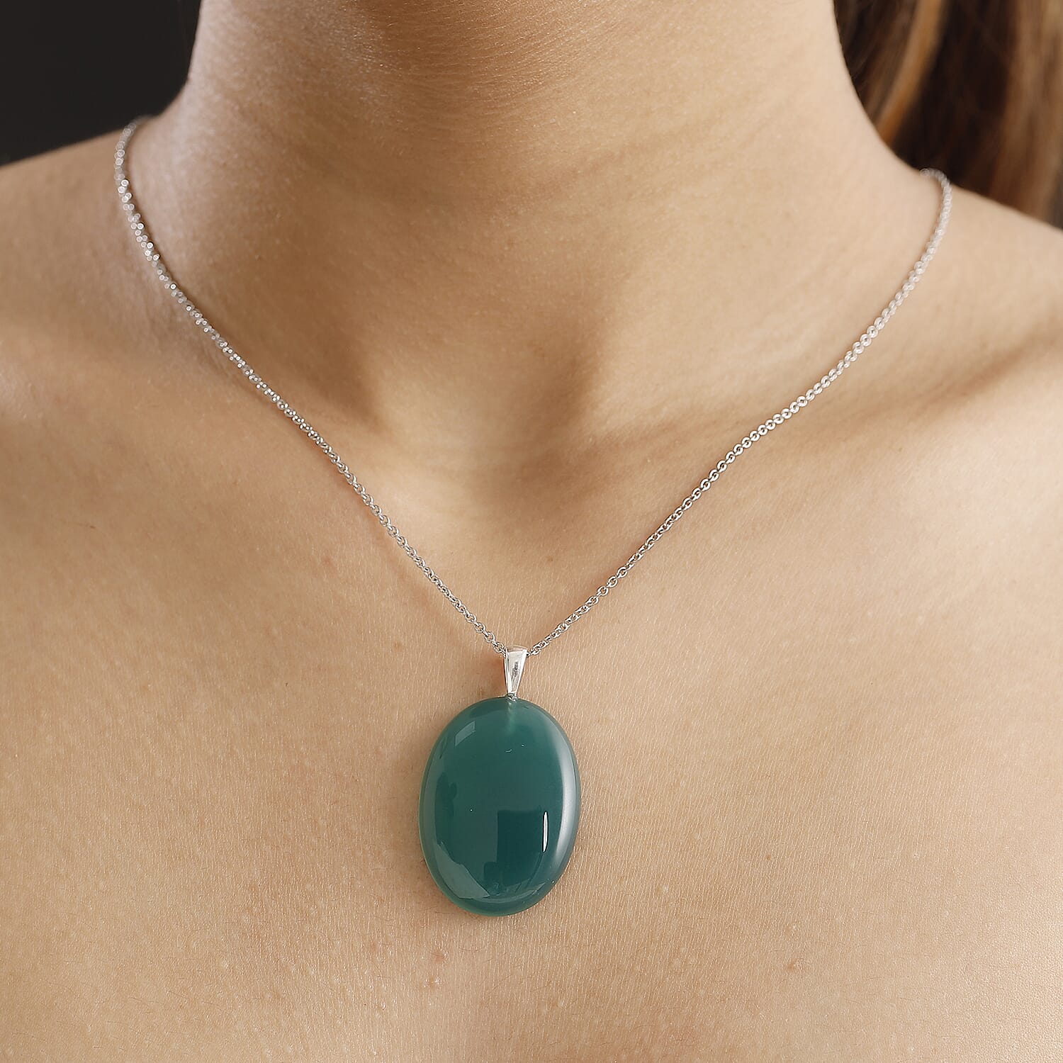 Verde Onyx Sterling Silver Pendant with Chain (Size - 20)  51.32 Ct. 4322329 2