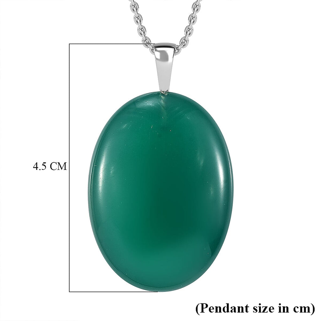Verde Onyx Sterling Silver Pendant with Chain (Size - 20)  51.32 Ct.