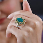GP- Leaf Collection - Green Onyx, Rhodolite Garnet and Natural Chrome Diopside Ring in 18K Yellow Gold Vermeil Plated Sterling Silver 6.85 Ct