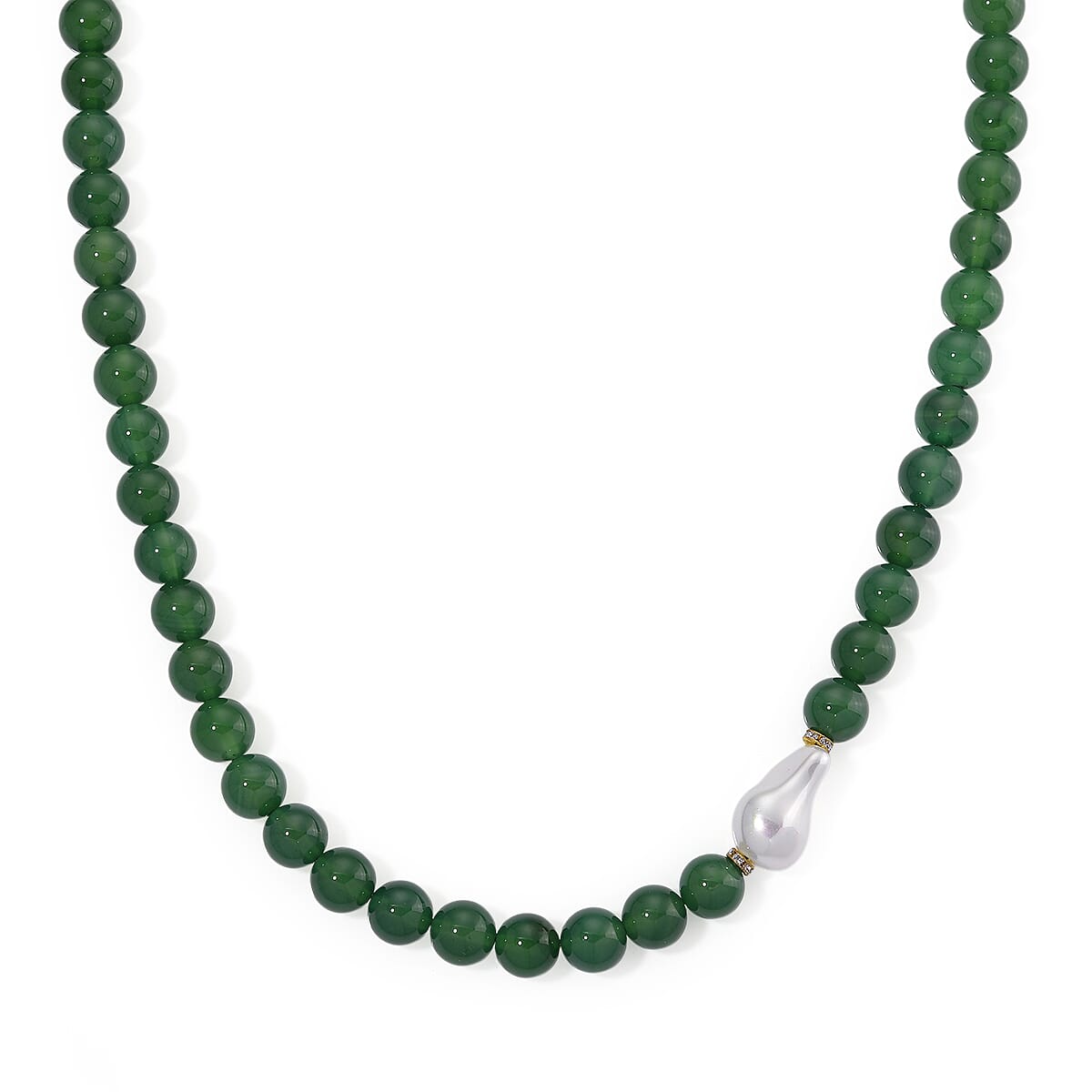 Green Onyx and White Cubic Zirconia & White Shell Pearl Beads