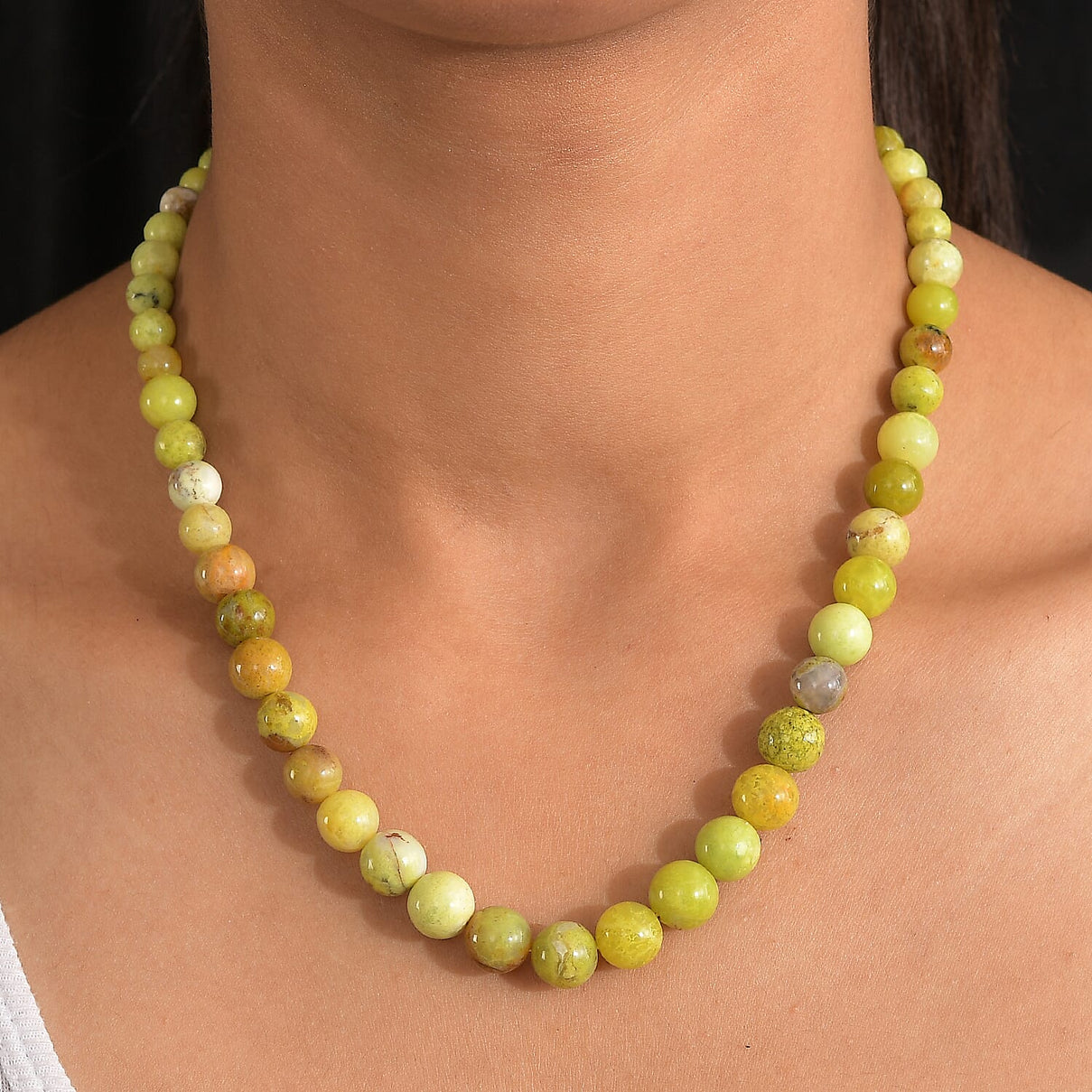 Andean Green Opal Necklace (Size - 18 - 2 Ext) with Lobster Clasp in Rhodium Overlay Sterling Silver 160 Ct. 8203340 1