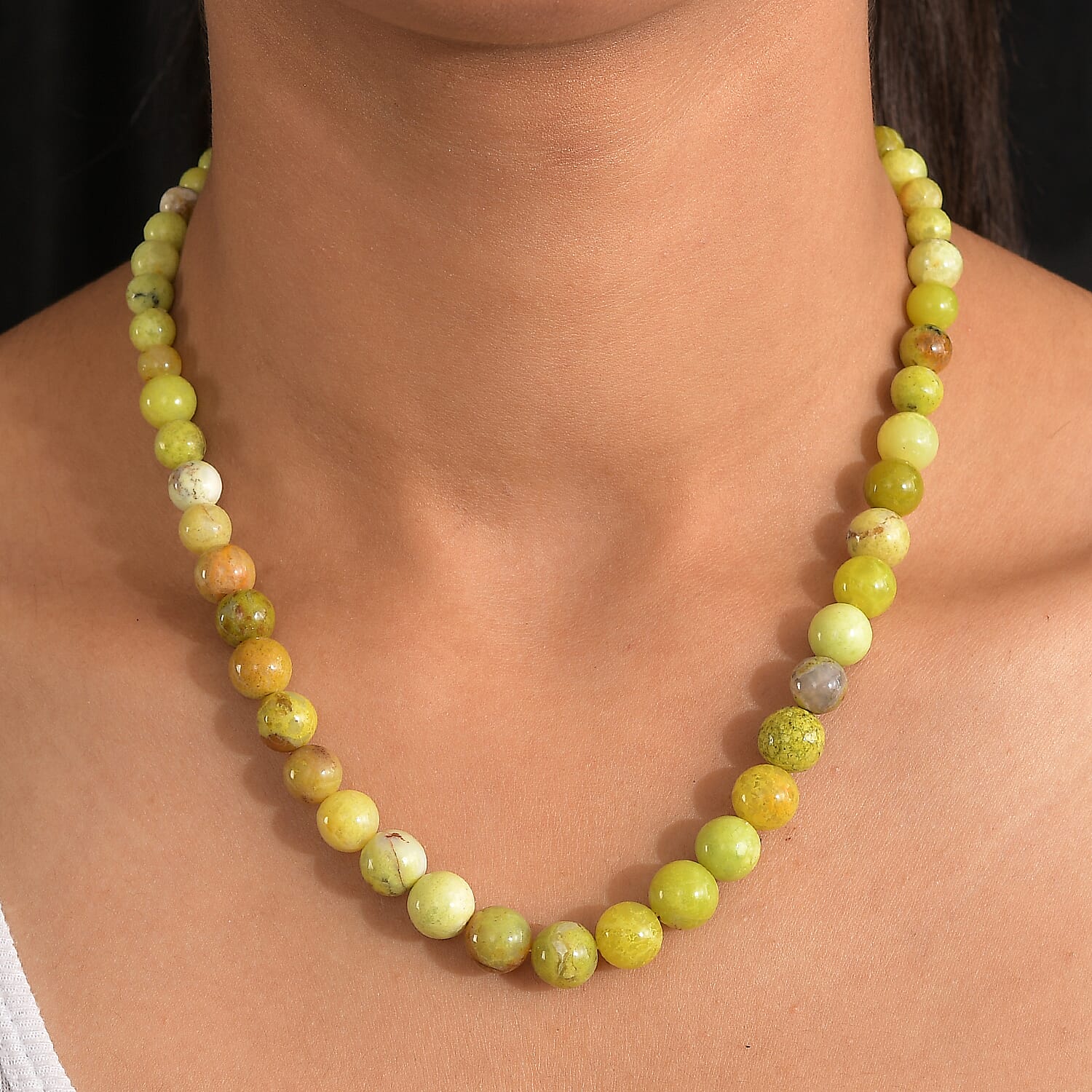 Andean Green Opal Necklace (Size - 18 - 2 Ext) with Lobster Clasp in Rhodium Overlay Sterling Silver 160 Ct. 8203340 1