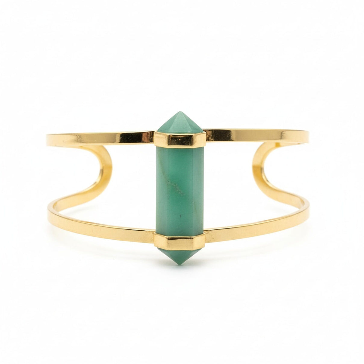 Green Quartz Cuff Bangle (Size 7 Adjustable) in Yellow Gold Plated 20.00 Ct. 8261207 0