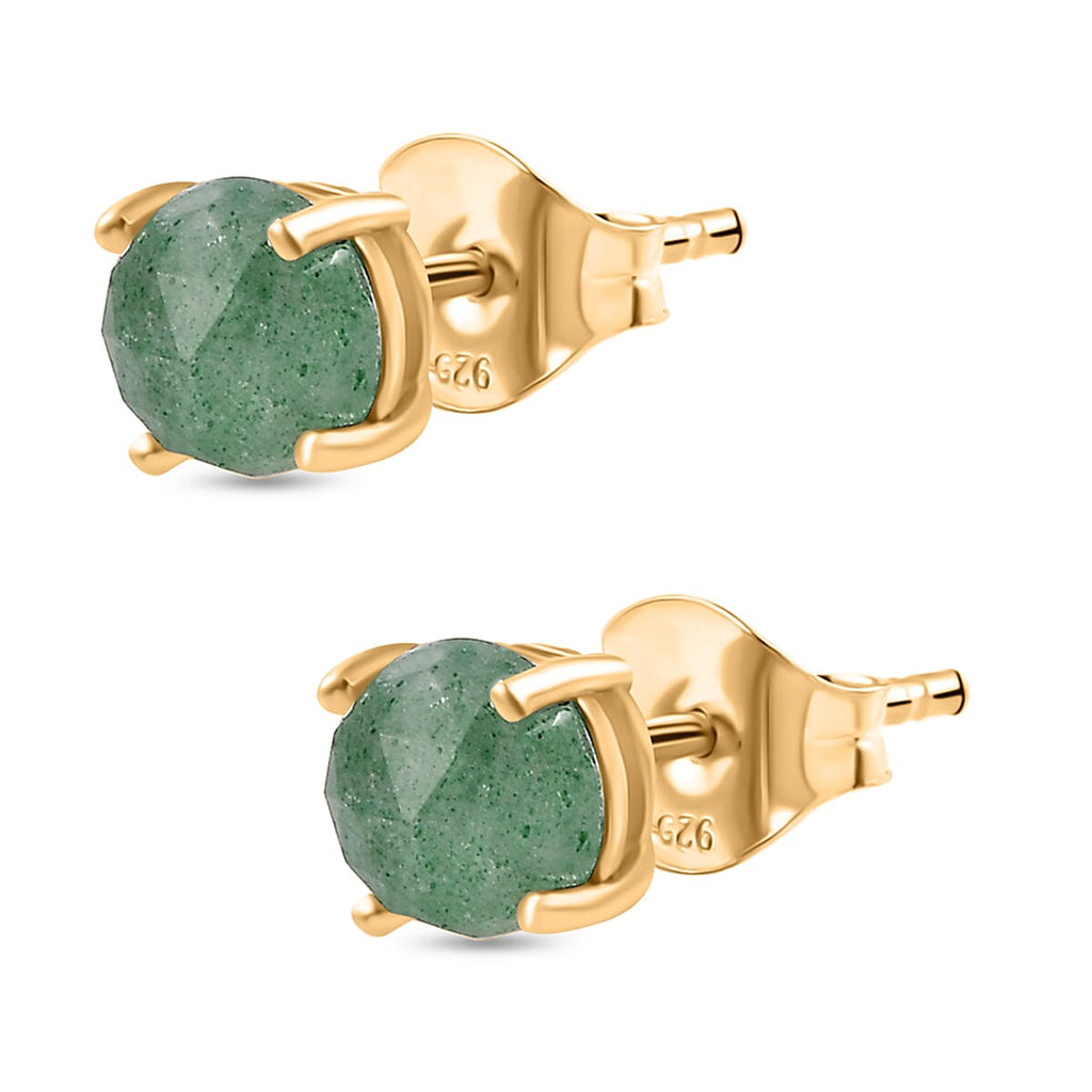 Green Quartz  Solitaire Stud Push Post Earring  Sterling Silver 1.80 ct  1.932  Ct.