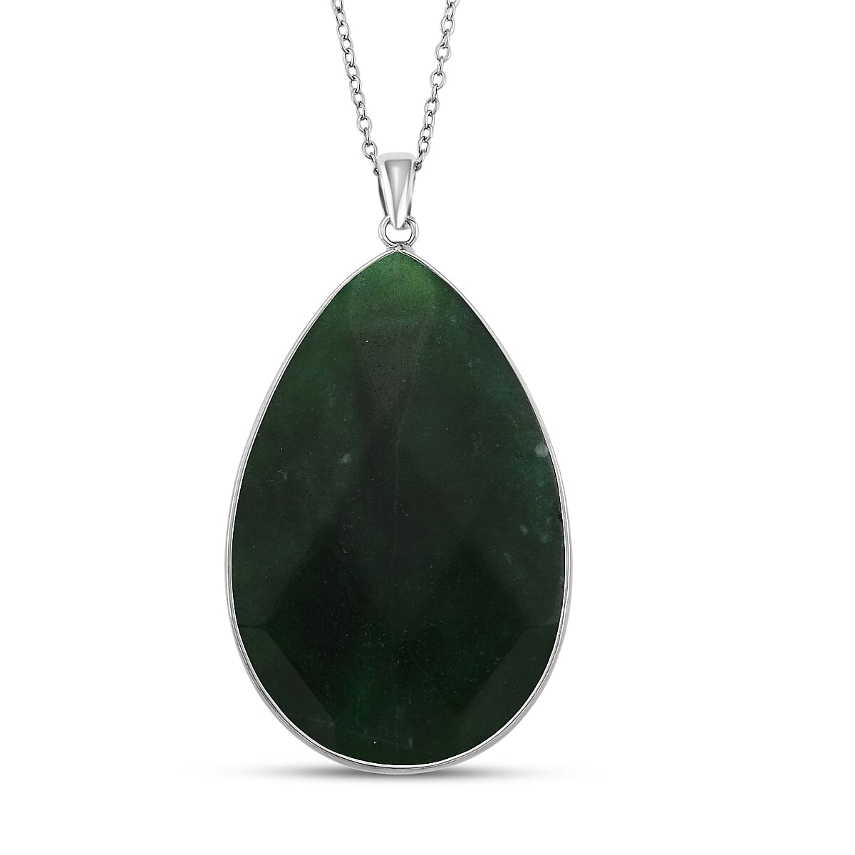 Green Quartzite Jade Pear Solitaire Pendant with Chain (Size 20+2 Ext) 40.00 Ct. V32512350 0