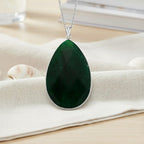 Green Quartzite Pear Solitaire Pendant with Chain (Size 20-2 Ext) in Silver Tone 40.00 Ct.