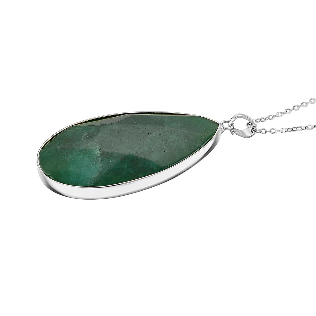Green Quartzite Pear Solitaire Pendant with Chain (Size 20-2 Ext) in Silver Tone 40.00 Ct.