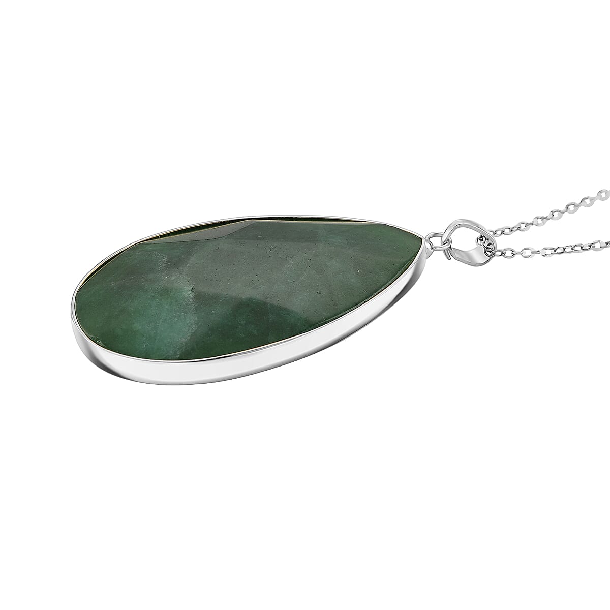 Green Quartzite Jade Pear Solitaire Pendant with Chain (Size 20+2 Ext) 40.00 Ct. V32512350 4