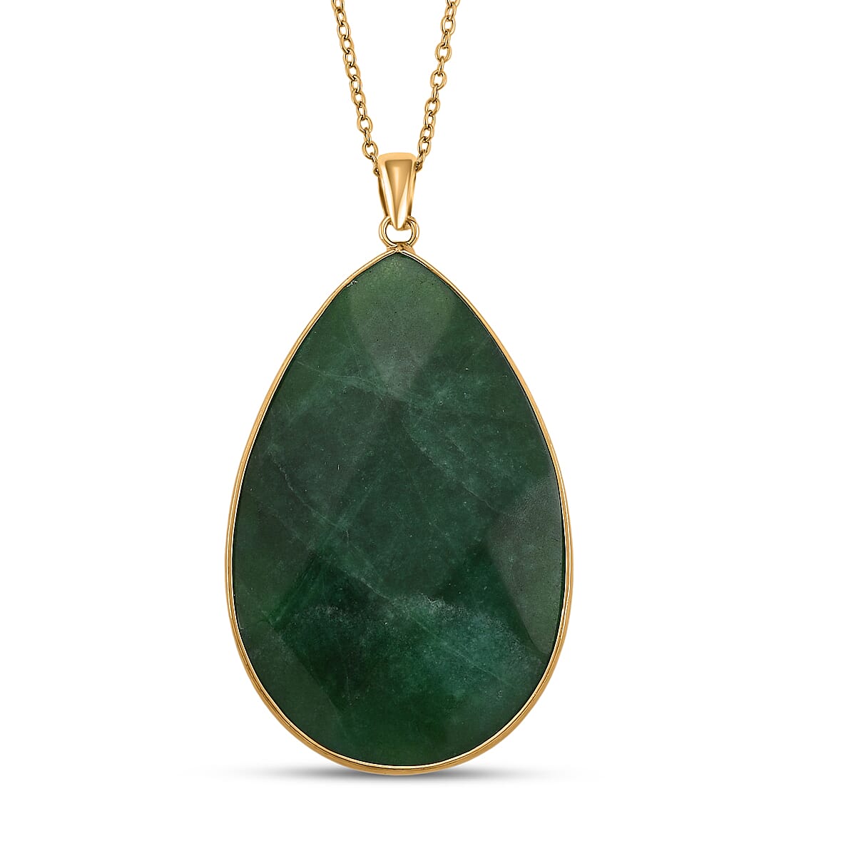 Green Quartzite Pear Solitaire Pendant with Chain (Size 20+2 Ext)  40.00 Ct.(54x34) V32515037 0