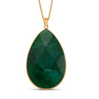 Green Quartzite Pear Solitaire Pendant with Chain (Size 20-2 Ext) in Yellow Gold Tone 40.00 Ct.