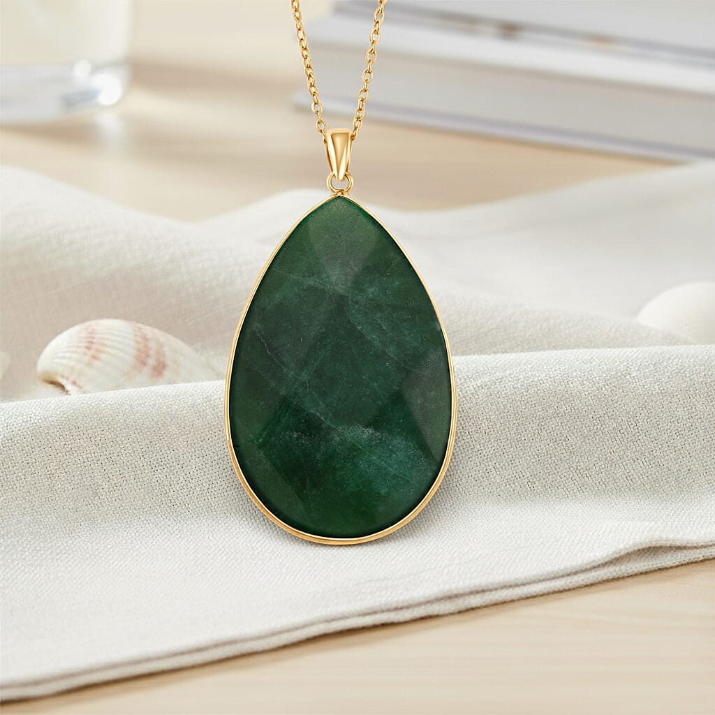 Green Quartzite Pear Solitaire Pendant with Chain (Size 20+2 Ext)  40.00 Ct.(54x34) V32515037 2