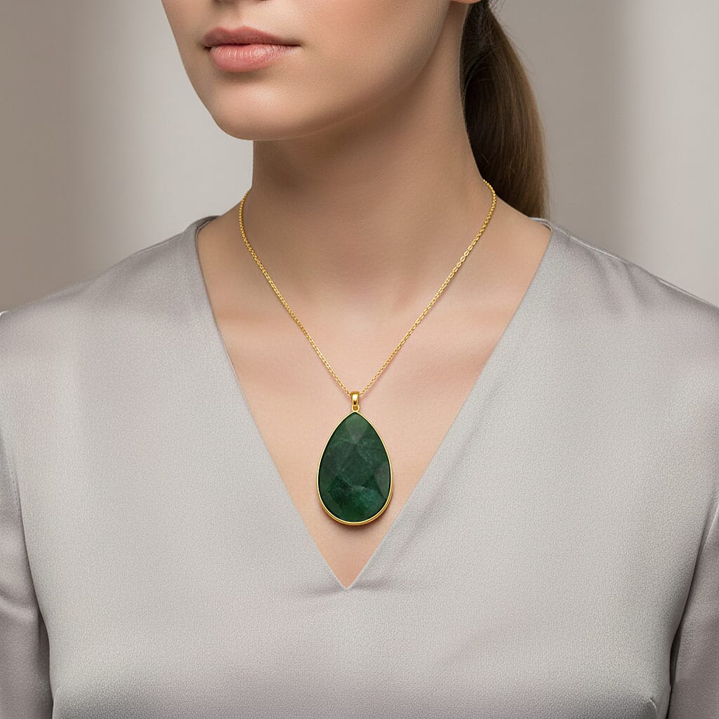 Green Quartzite Pear Solitaire Pendant with Chain (Size 20+2 Ext)  40.00 Ct.(54x34) V32515037 3