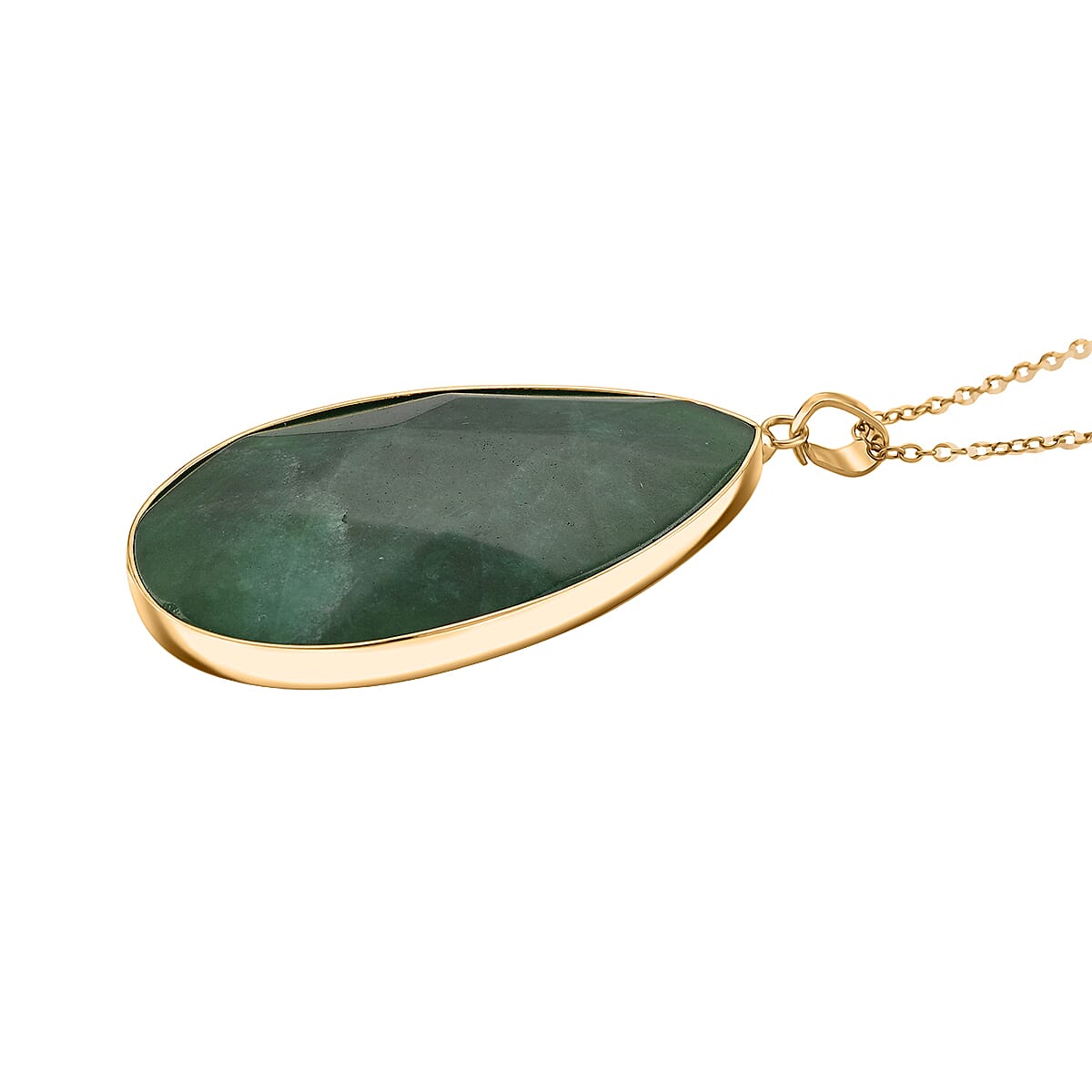 Green Quartzite Pear Solitaire Pendant with Chain (Size 20+2 Ext)  40.00 Ct.(54x34) V32515037 4