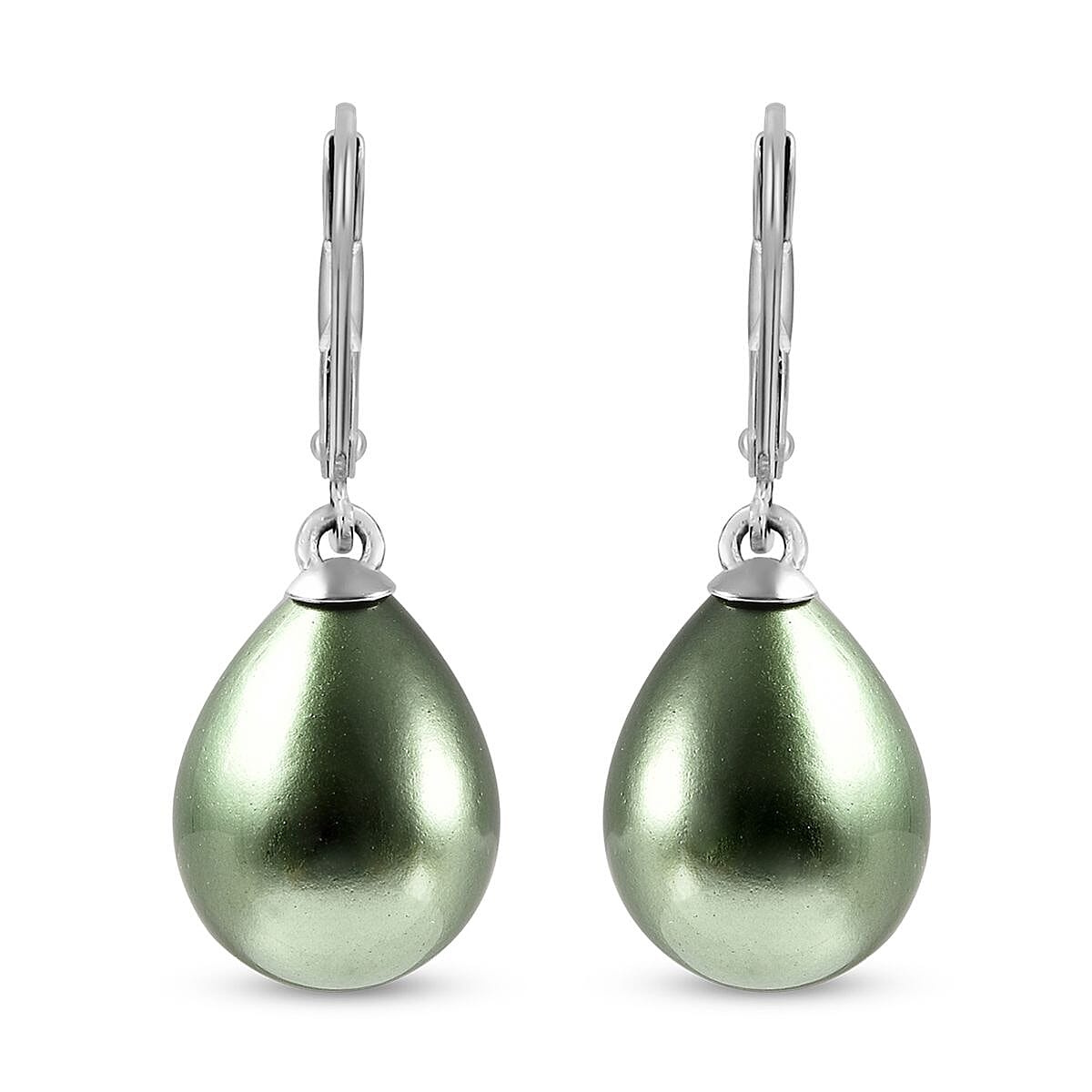 Green Shell Pearl Solitaire Drop Earrings in Sterling Silver with Rhodium Plating 6317577 0