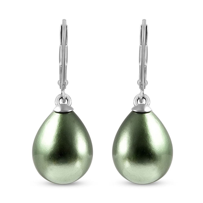 Green Shell Pearl Solitaire Drop Earrings in Sterling Silver with Rhodium Plating 6317577 1