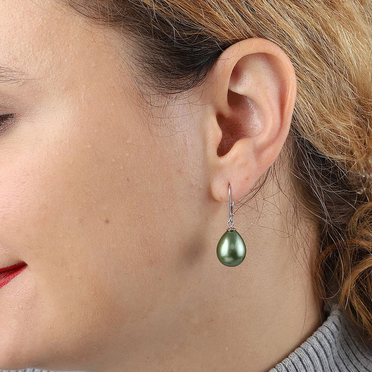 Green Shell Pearl Solitaire Drop Earrings in Sterling Silver with Rhodium Plating 6317577 2