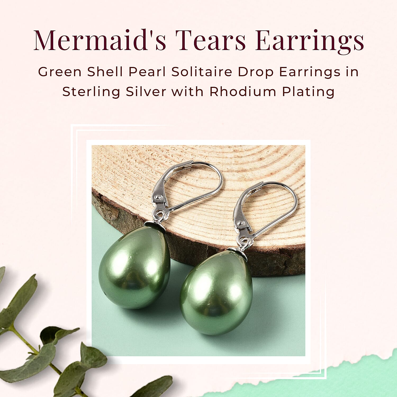 Green Shell Pearl Solitaire Drop Earrings in Sterling Silver with Rhodium Plating 6317577 3