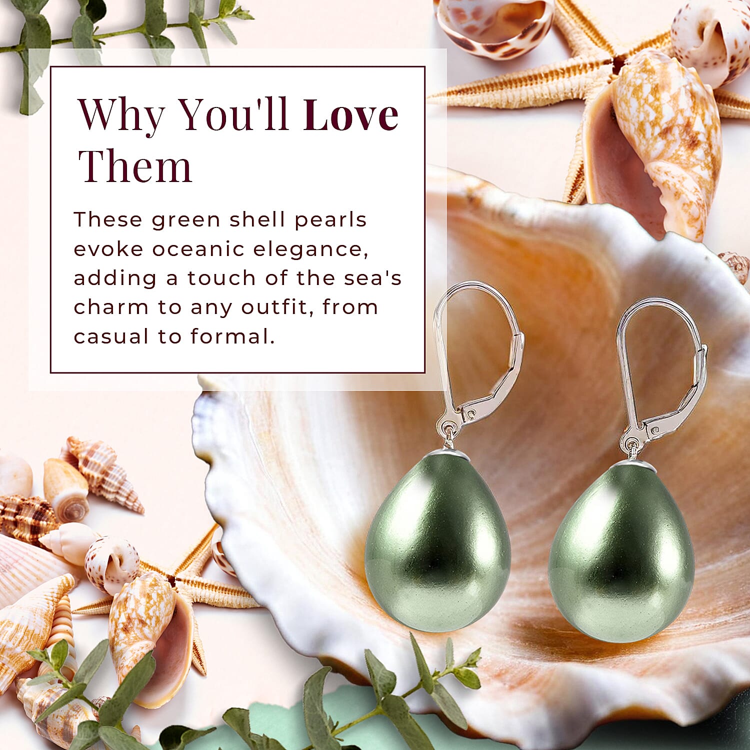 Green Shell Pearl Solitaire Drop Earrings in Sterling Silver with Rhodium Plating 6317577 4