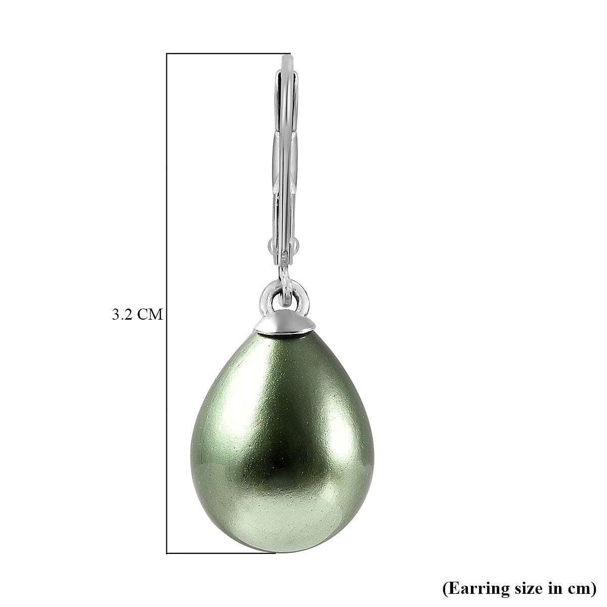 Green Shell Pearl Solitaire Drop Earrings in Sterling Silver with Rhodium Plating 6317577 6