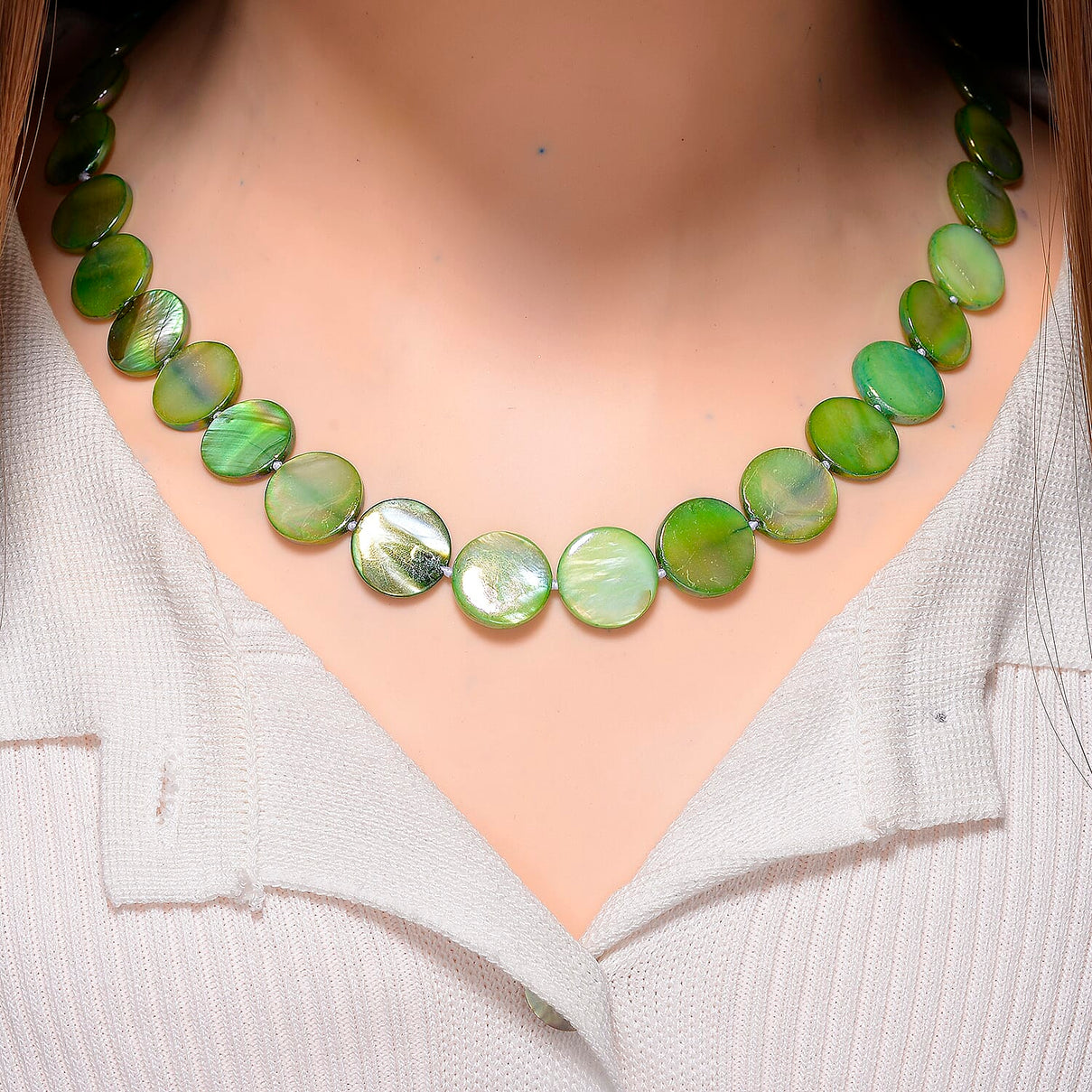 Green Coin Shell Pearl Necklace (Size - 30) 300.00 Ct. 8180083 2