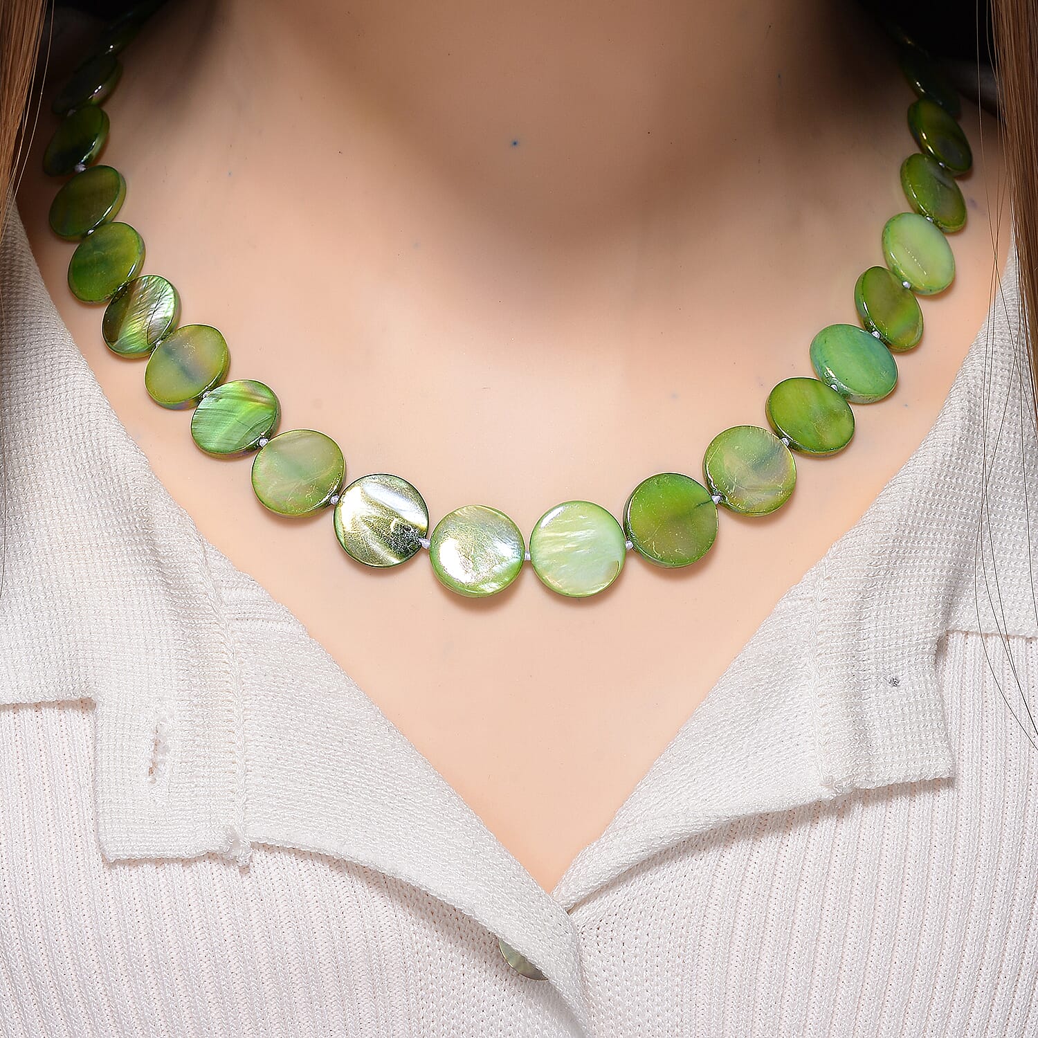 Green Coin Shell Pearl Necklace (Size - 30) 300.00 Ct. 8180083 2