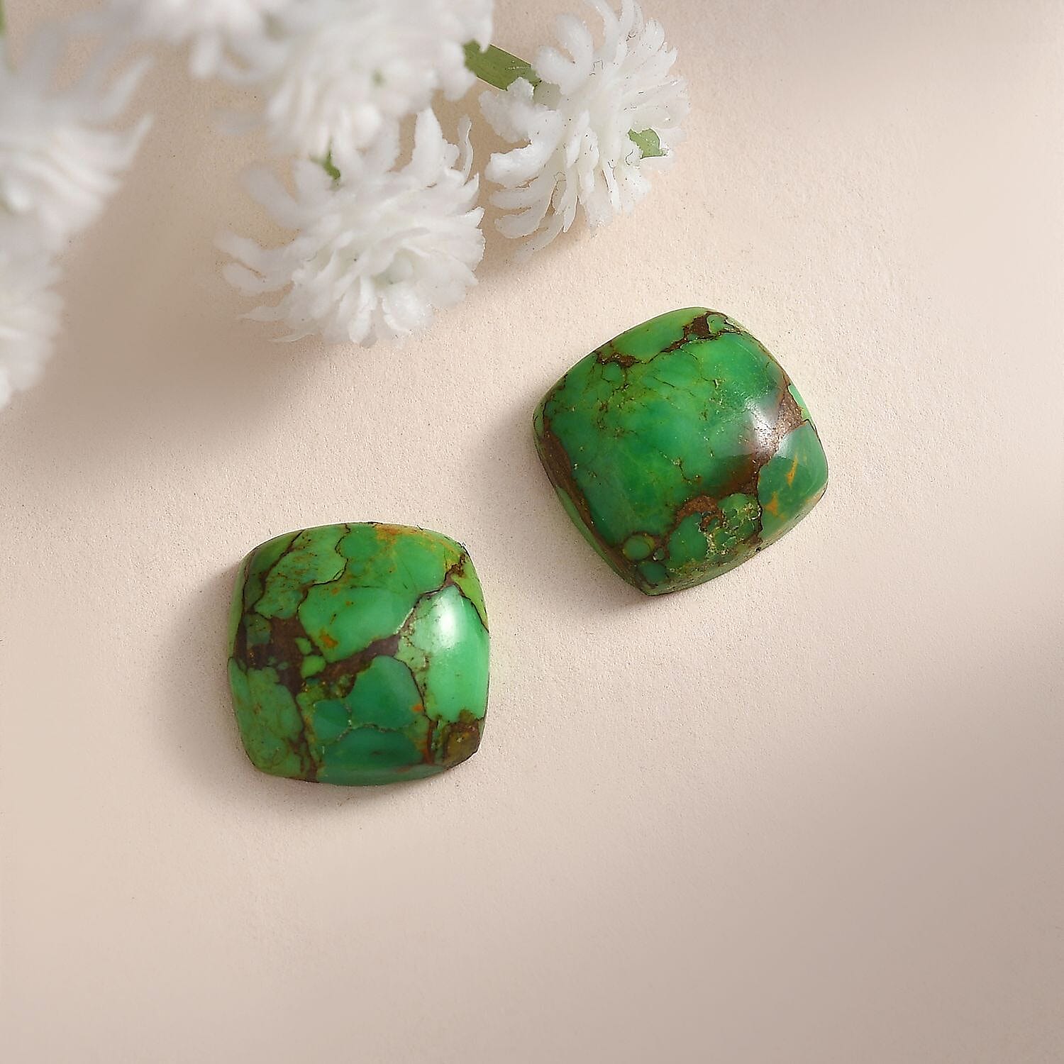 Set of 2 Green Turquoise Loose Gemstones in Cushion Shape (12x12mm) 7787476 2