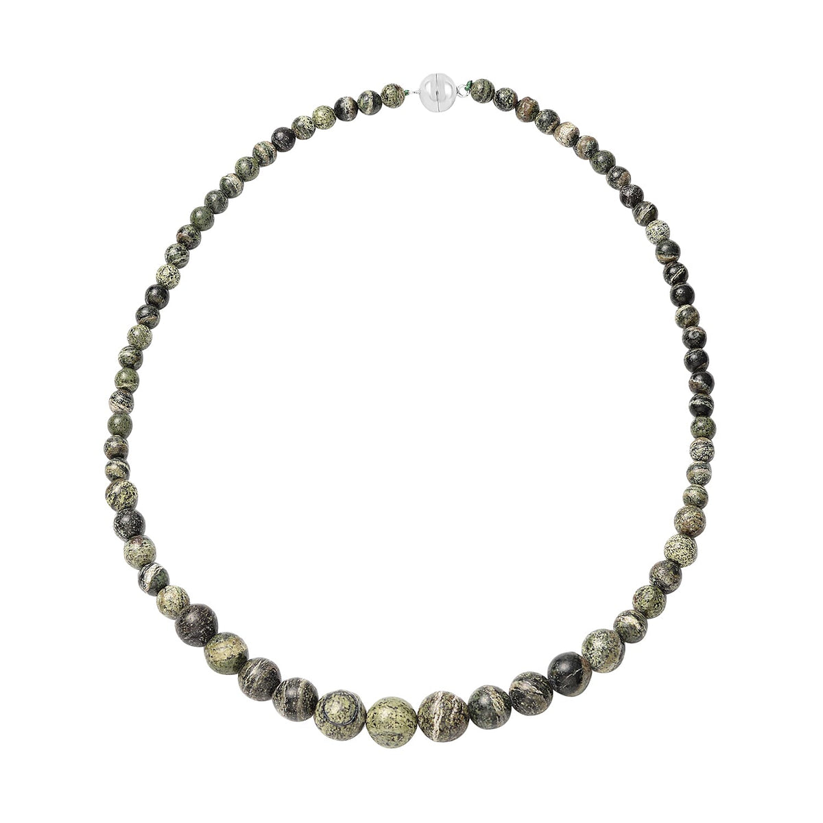 Green Zebra Jasper Beads Necklace Size 20 in Sterling Silver 214.50 Ct. 6126935 0
