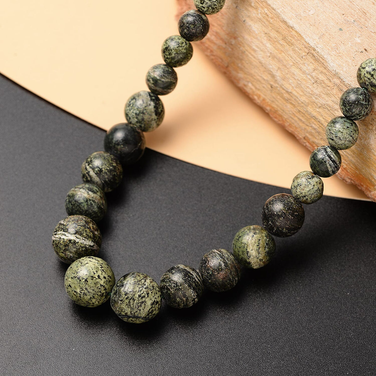 Green Zebra Jasper Beads Necklace Size 20 in Sterling Silver 214.50 Ct. 6126935 2