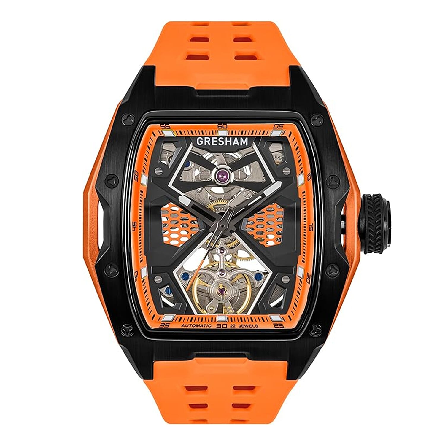 Gresham GI Special Edition Automatic Movt. 5ATM WR Skeleton Dial Mens Watch - Black - Orange 8032864 0