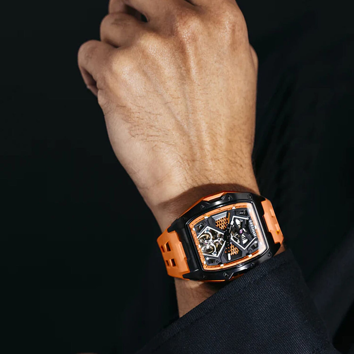 Gresham GI Special Edition Automatic Movt. 5ATM WR Skeleton Dial Mens Watch - Black - Orange 8032864 2