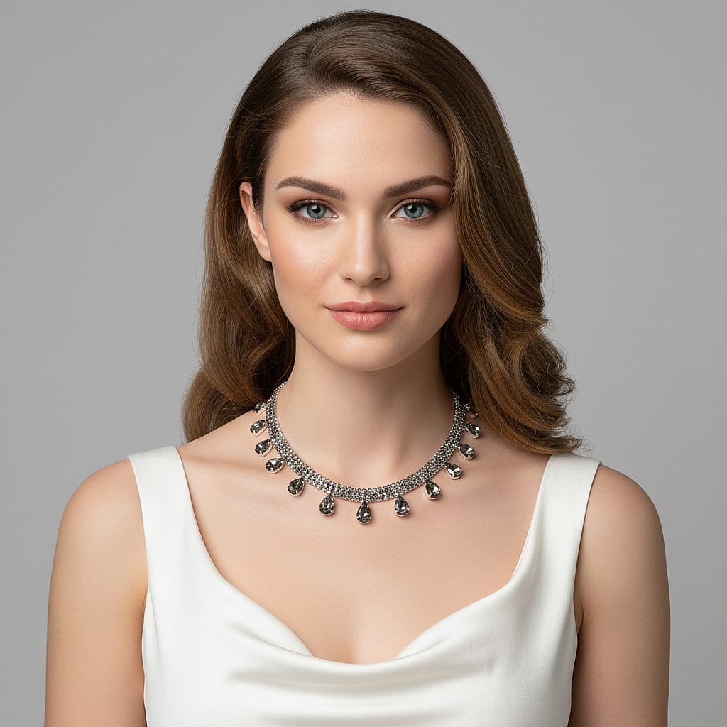Grey Crystal Necklace (Size - 16-3)