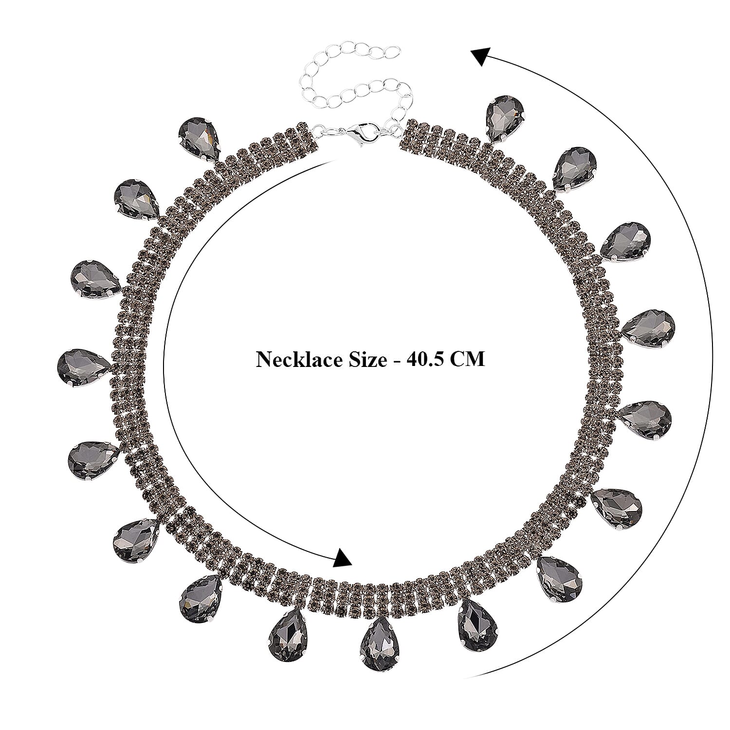 Grey Crystal Necklace (Size - 16+3) V32518554 7