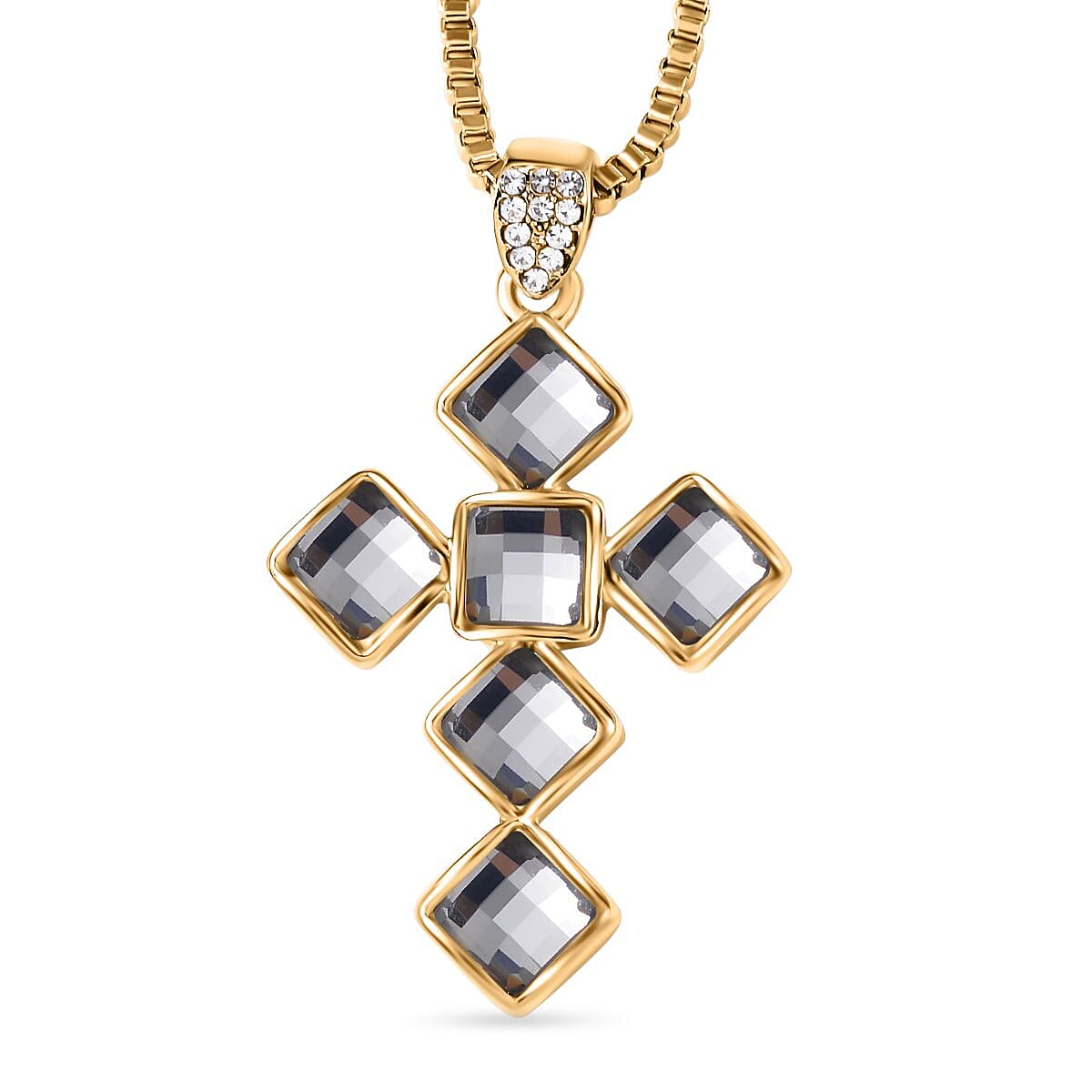 Grey &amp; White Austrian Crystal Cross Necklace in Yellow Gold Tone  (Size - 24) 7658471 0