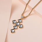 Grey & White Austrian Crystal Cross Necklace in Yellow Gold Tone  (Size - 24)