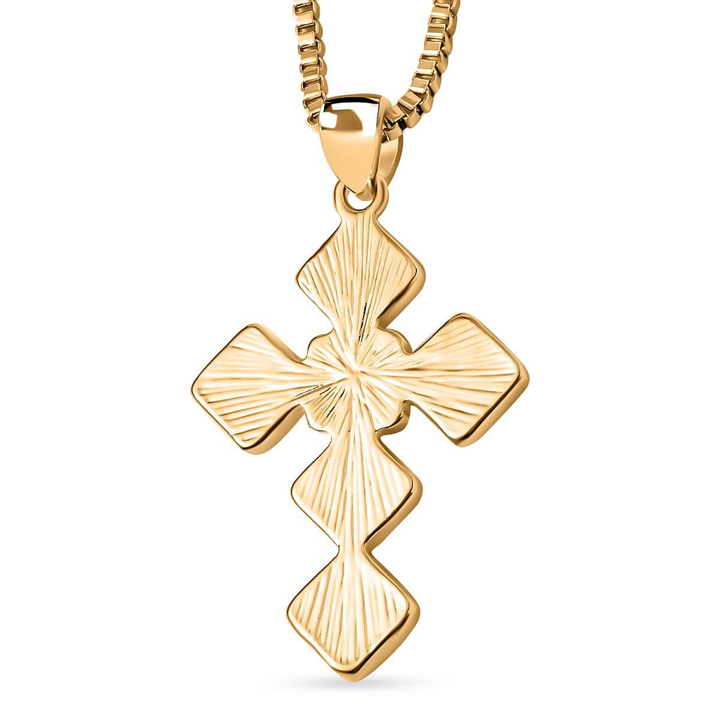 Grey & White Austrian Crystal Cross Necklace in Yellow Gold Tone  (Size - 24)