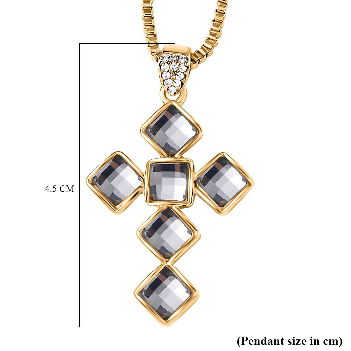 Grey &amp; White Austrian Crystal Cross Necklace in Yellow Gold Tone  (Size - 24) 7658471 5