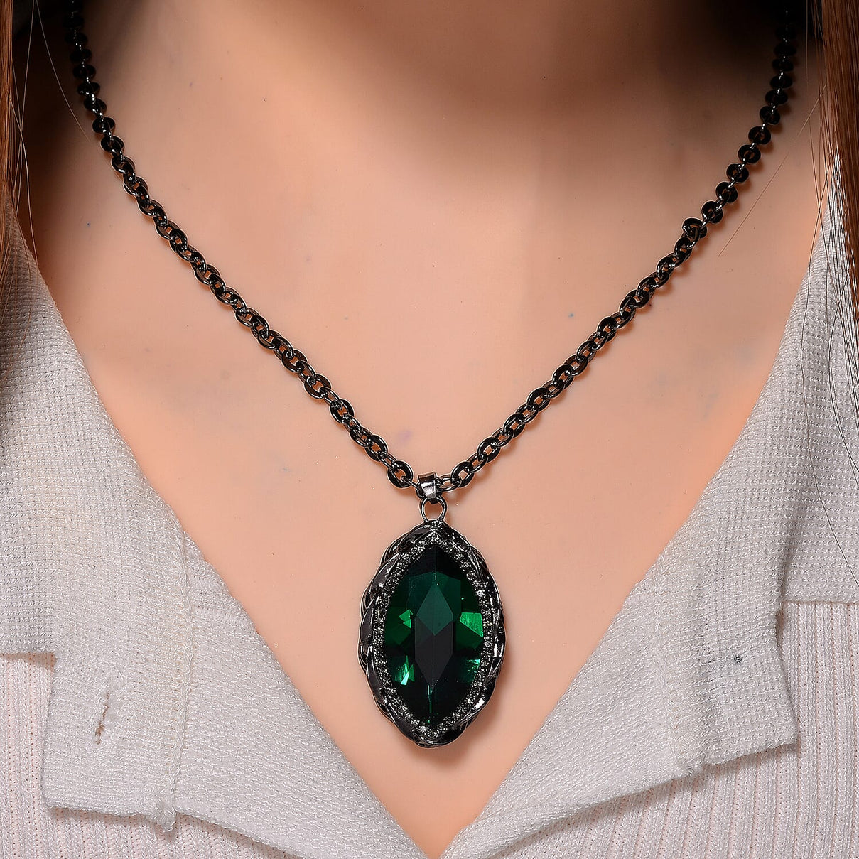 Grey &amp; Neon Green Crystal Necklace (Size - 24) 7932412 1